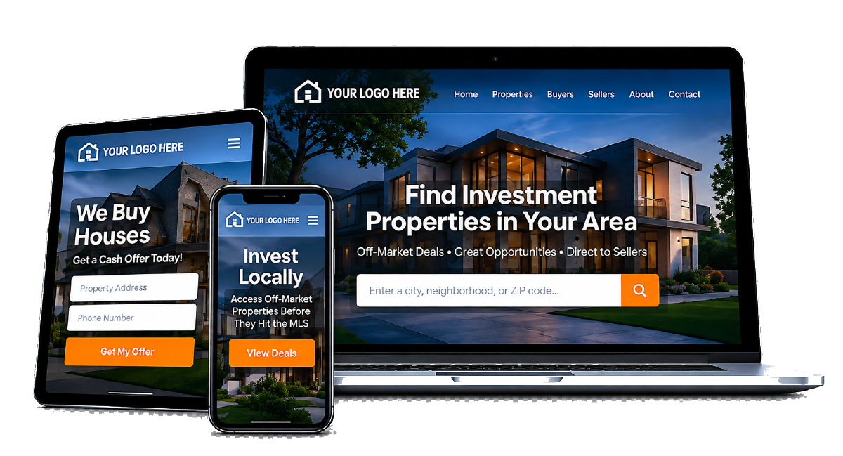 Private label real estate website shown on laptop, tablet and phone